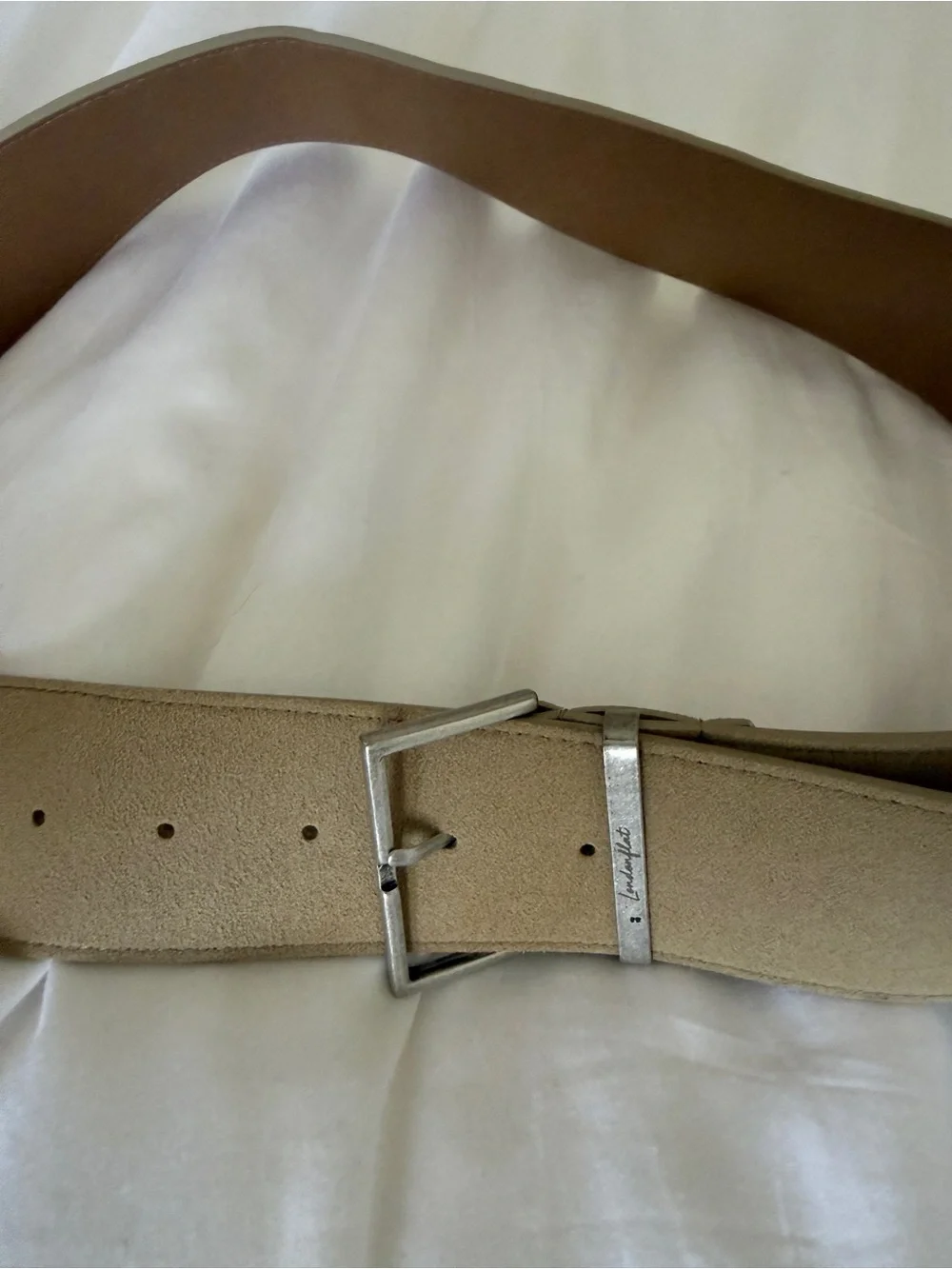Women's Taupe Leather Belt with Silver Buckle